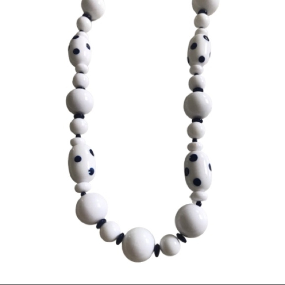 Vintage Navy White Polka Dot Bead Necklace